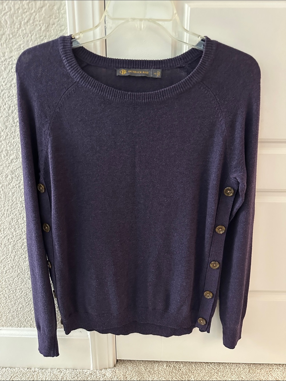 The Limited Plum Crewneck Sweater with Side Button Trim